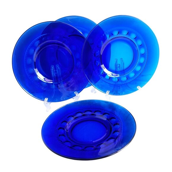 Set Of 4 Indiana Glass Cobalt Blue Kings Crown Salad Dessert Plates - Picture 1 of 5
